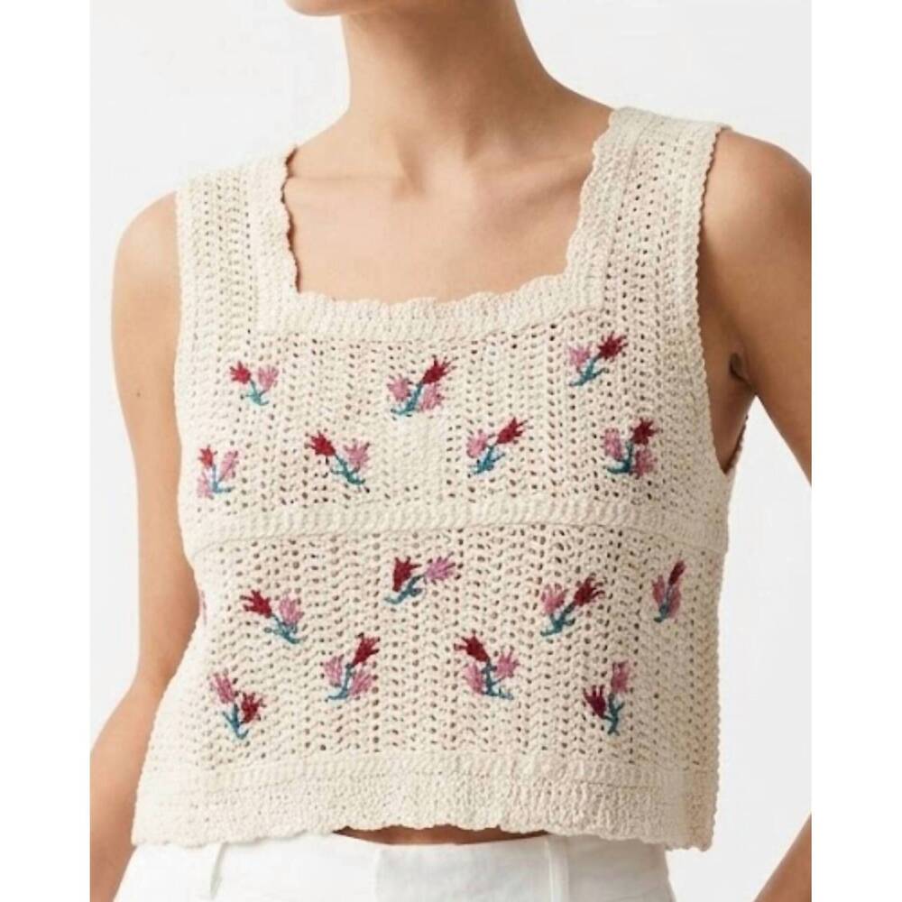 NEW POL crop crochet tank in white